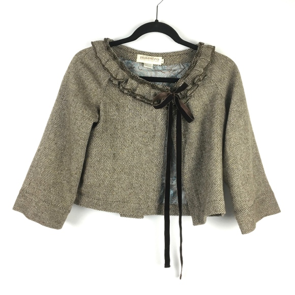 Anthropologie Jackets & Blazers - Maestro > Tweed Cape Coat w/ Ruffle Neckline